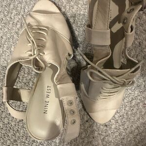 Nine West Cream Lace-Up Open-Toe Heels